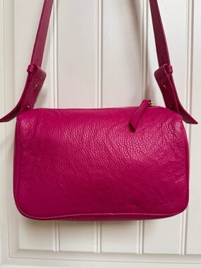 Simons Hot Pink Leather Shoulder Purse. 9” by 6.5” by 4”